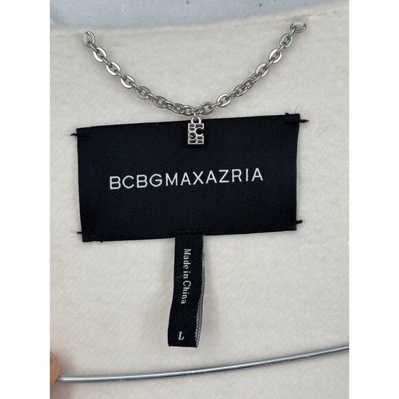 BCBG Max Azria Double Face Wool Blend Cream Wrap Coat Hooded Large Womens - Picture 9 of 12